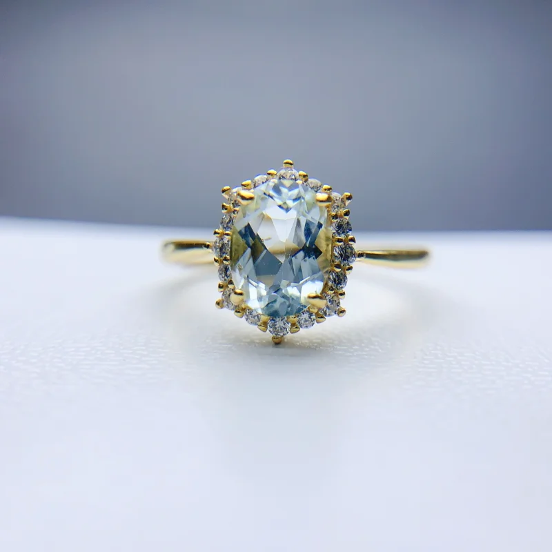 

1ct 6mm*8mm Natural Aquamarine Ring for Daily Wear Simple Silver Gemstone Ring Solid 925 Silver Aquamarine Jewelry