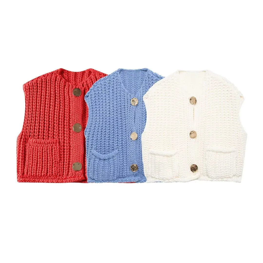 Fashion cross-border popular knitted vest for women new design thick needle round neck outer knitted vest