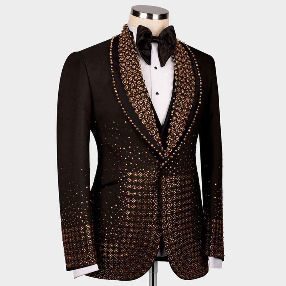 

DV004 Индивидуальные формальные мужские костюмы с кристаллами из бисера, комплекты из 3 предметов, свадебные смокинги для жениха, облегающие мужские пиджаки для выпускного вечера, блестящие вечерние