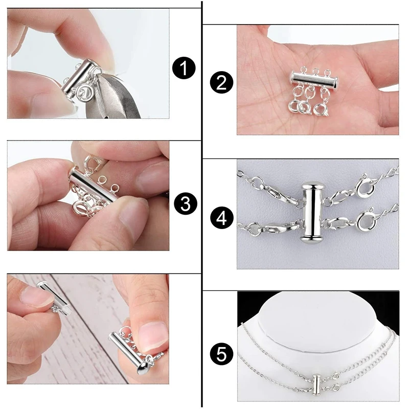 8 Pieces 4 Sizes Slide Clasp Lock Necklace Connector,Necklace Sider Clasps Layered,Multi Strands Slide Tube Clasps For Layered B