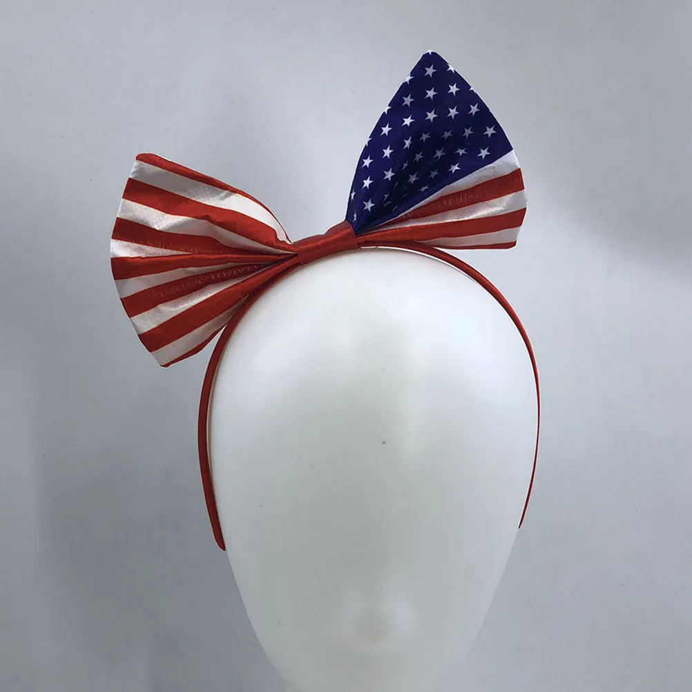 

6Pcs Patriotic Flag Hair Hoops Satin Red Blue White Independence Day Party Headdress for Adults Festival Costume Accessory