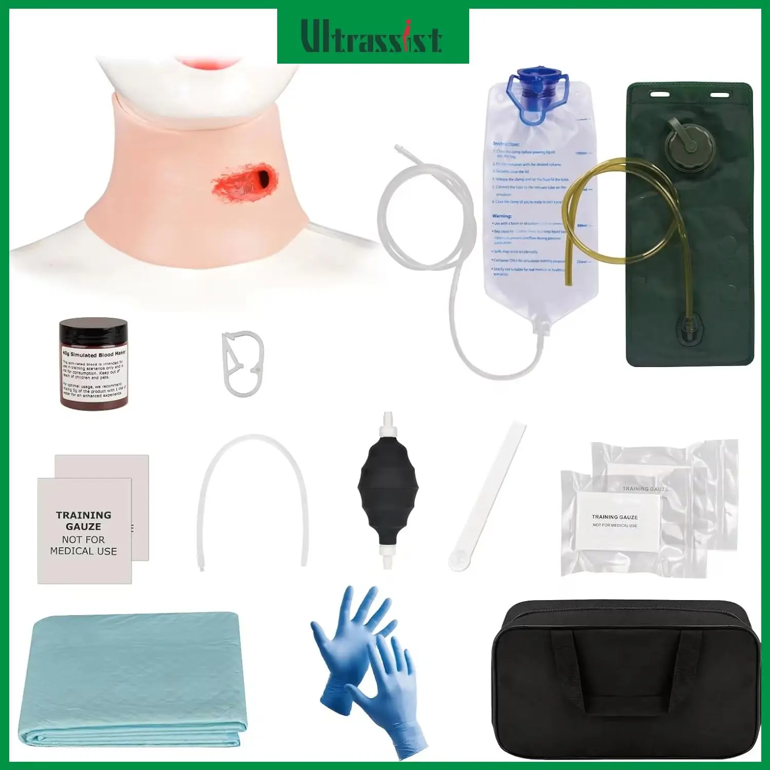 Ultrassist Wearable Neck Wound Packing Trainer Kit Hemorrhage Control Gunshot Bleeding Control Set for Emergency Military Traini