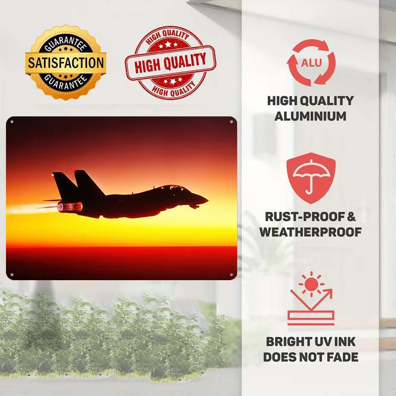 F-14 Tomcat Sunset Flight 3D Texture Metal Poster Customized Wall Art Tin Sign Gift for Mancave Decor Living Room Wand Deko Home