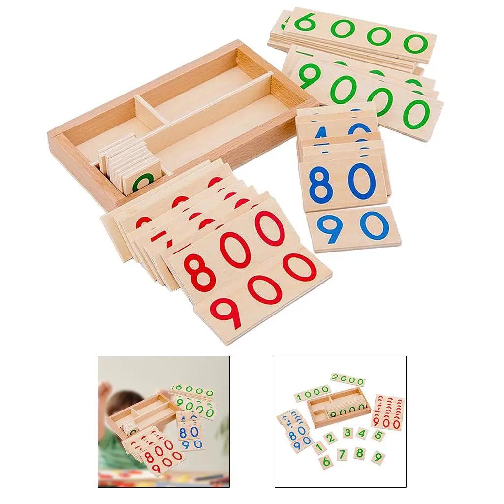Wood 1-9000 Number Card Counting Early Learning Montessori Activity Toys