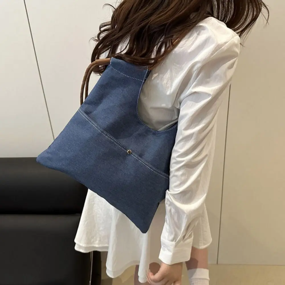 

Повседневная сумка на плечо, джинсовая холщовая сумка, уличный стиль, большая вместительная винтажная сумка, однотонная сумка для покупок, простая большая сумка для путешествий