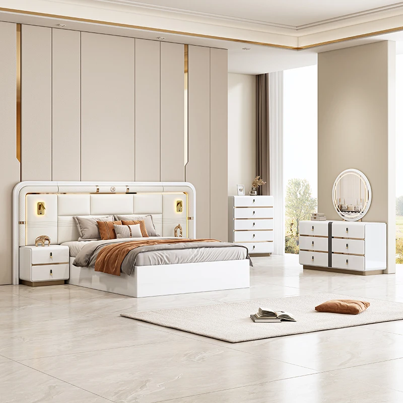 &European Wooden Home Furniture Sofa Dining Table Chair Bed Nightstand Luxury Large Bedroom Furniture Set