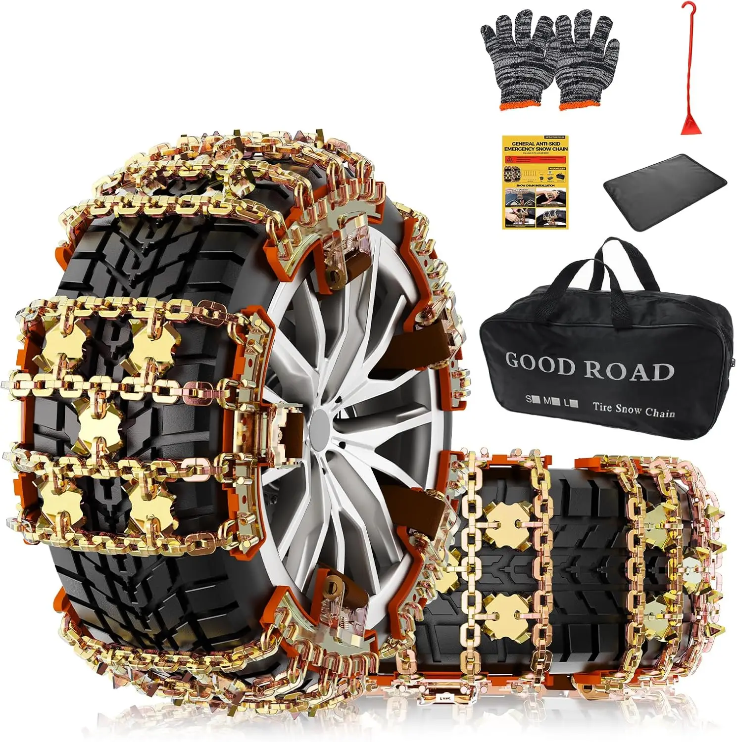 

Adjustable Universal Alloy Steel Snow Tire Chains for Car/SUV/Pickup, Emergency Off-road Use, Fits Tires 185-255, 6PCS