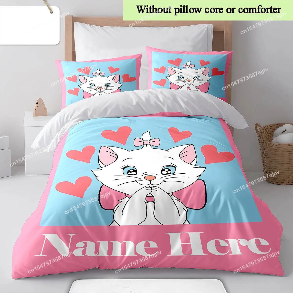 Kawaii Disney Marie Cat Custom Bedding Set Cartoon Quilt Cover Children Gift (3 Piece Polyester Cover Set, Without Core)-LI