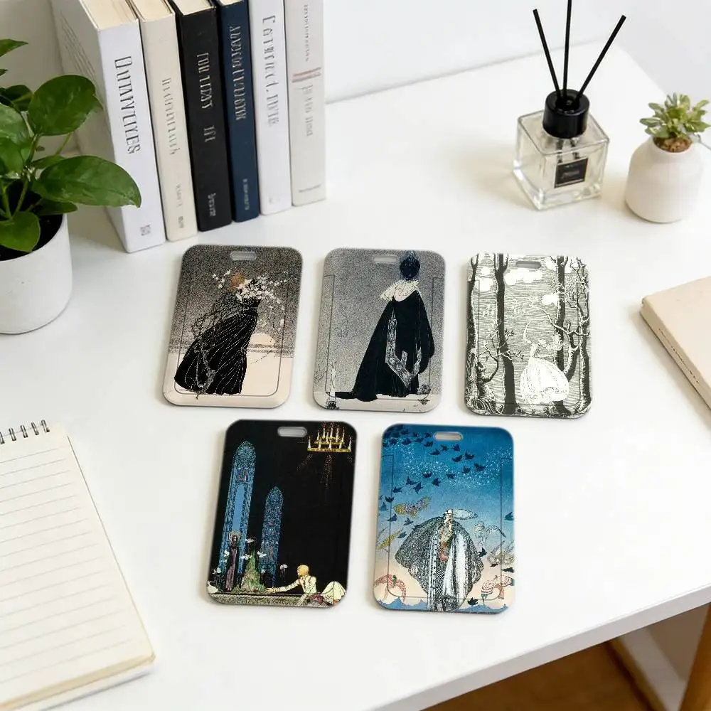 Porta Tarjetas y Clip Retráctil para Credenciales con Diseño de la Artista Kay Nielsen, Giratorio, Regalo Familiar