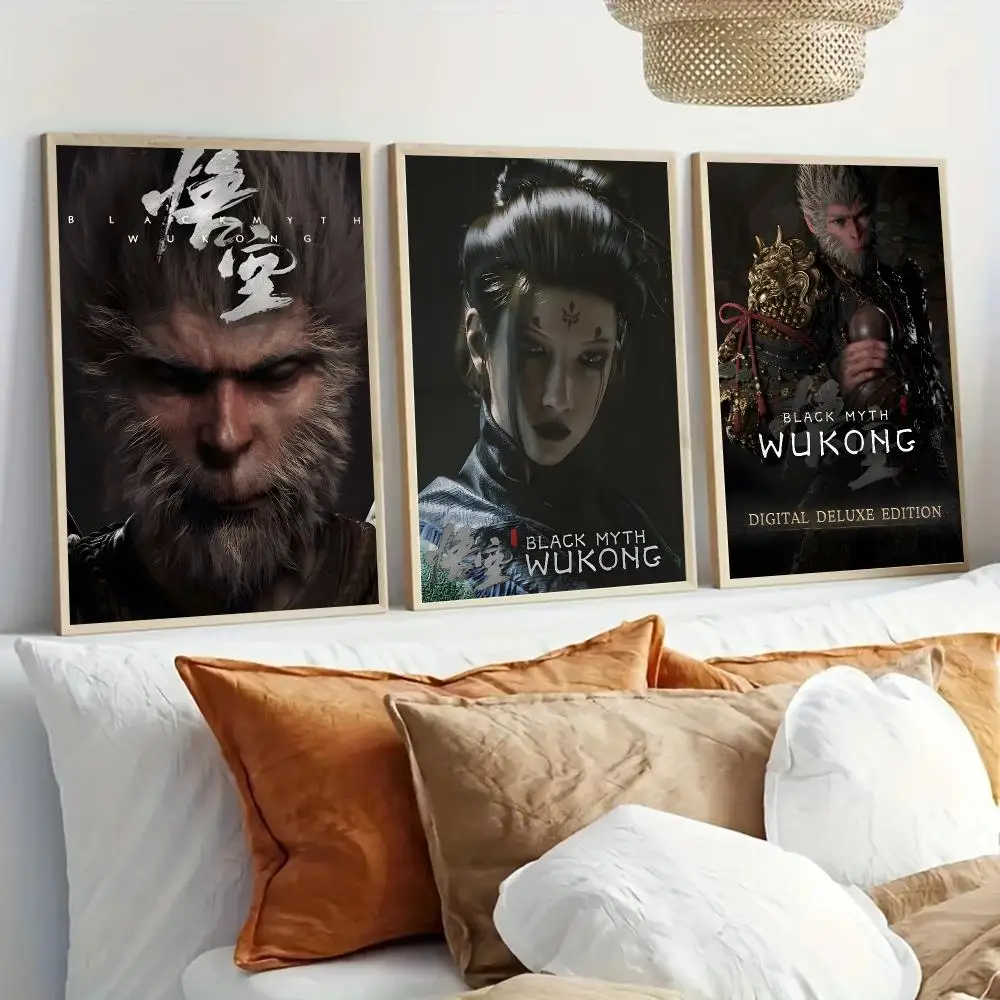 B-Black Myth Wukong Game Poster Modern Home Living Bedroom Bar Hallway Waterproof Wall Art Aesthetic Decor