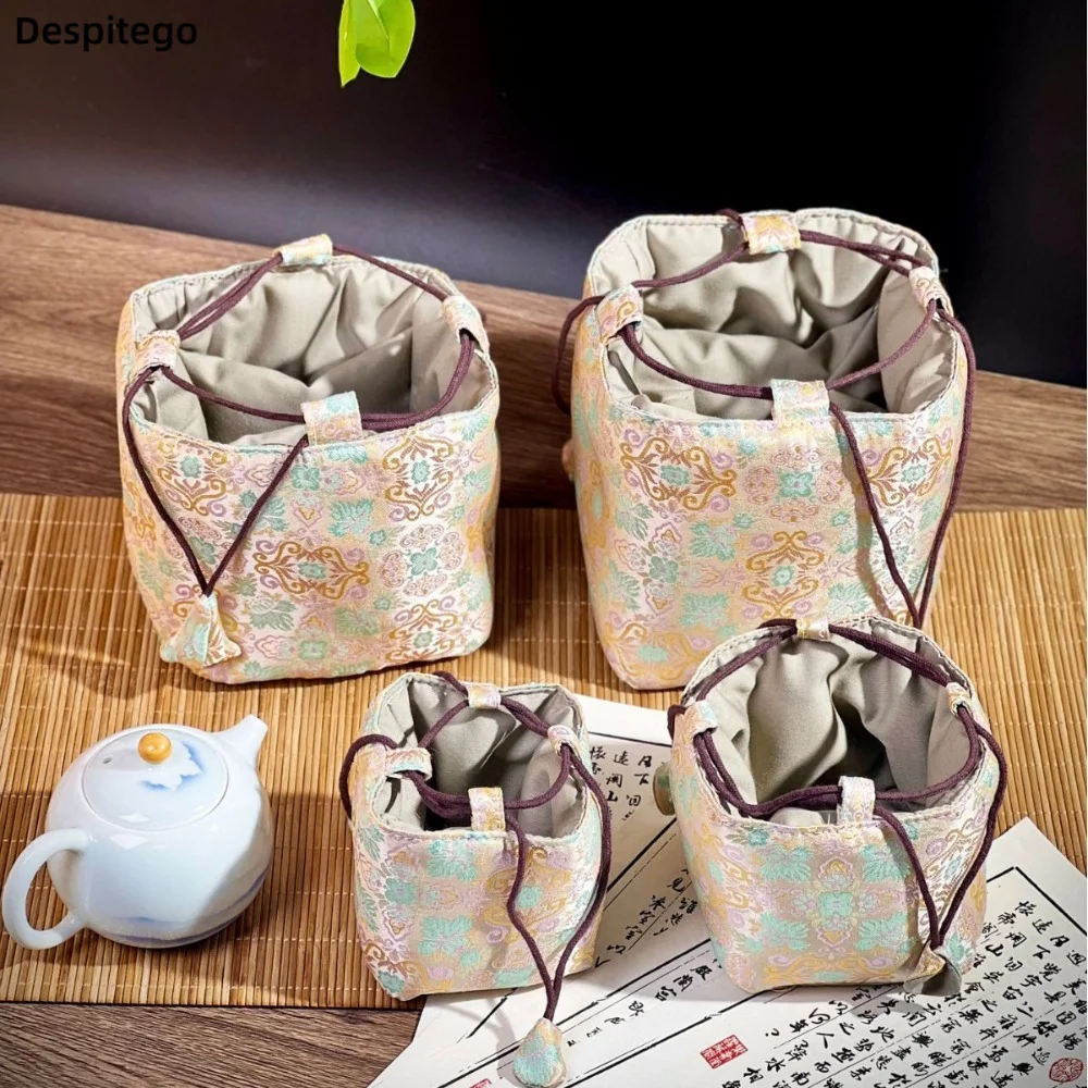 Chinese Style Tea Set Organizer Bag Tea Ceremony Accessories Breakage-proof Teacup Drawstring Cloth Pouch Multifunctional
