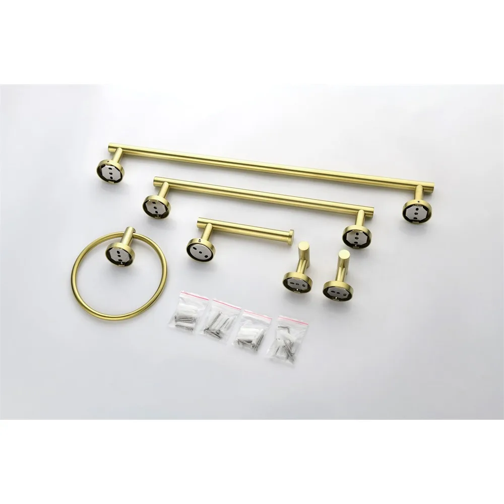 6-Pieces Brushed Gold Bathroom Hardware Set Stainless Steel Round Wall Mounted Includes Hand Towel Bar, Toilet Paper Holder