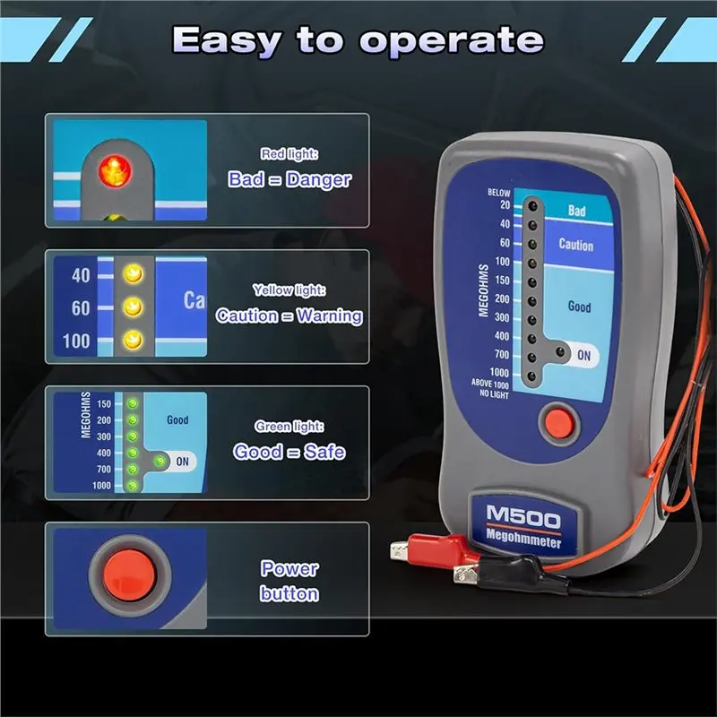 B27B M500 Megohmmeter For Insulation Tester- 1000 Megohm Reading At 500V, Includes Visual Display And Soft Carry Case