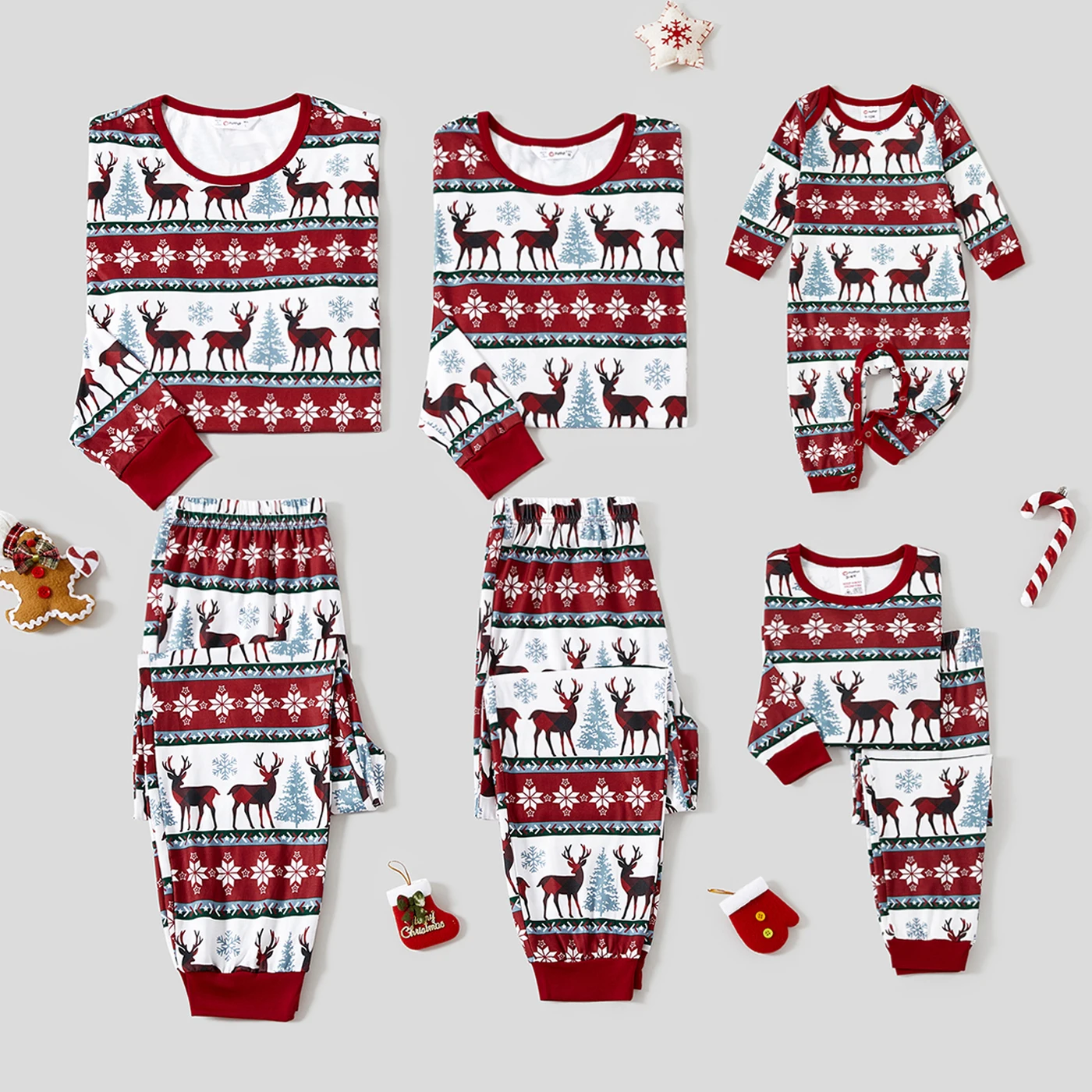 PatPat Christmas Allover Reindeer and Snowflake Print Family Matching Pajamas Sets (Flame Resistant)