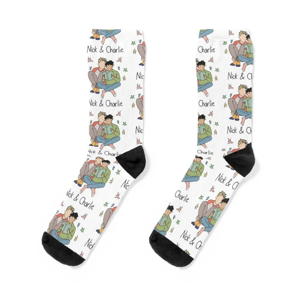 

Heartstopper Nick Nelson and Charlie Spring reading a book Socks kids christmass gift Non-slip Running Socks For Man Women's