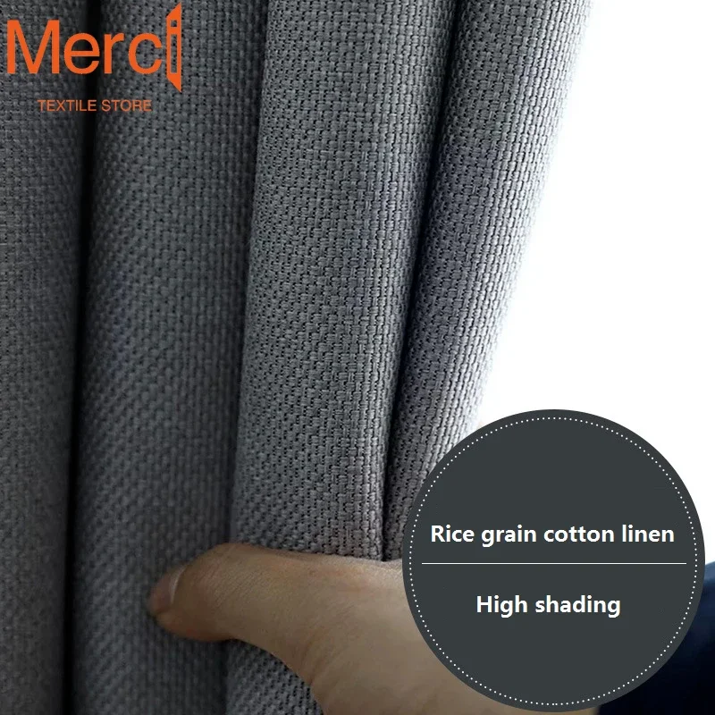

Modern Solid Color Gray Curtains for Living Dining Room Bedroom Nordic Luxury Cotton Linen High Shading Window Drape Custom Size