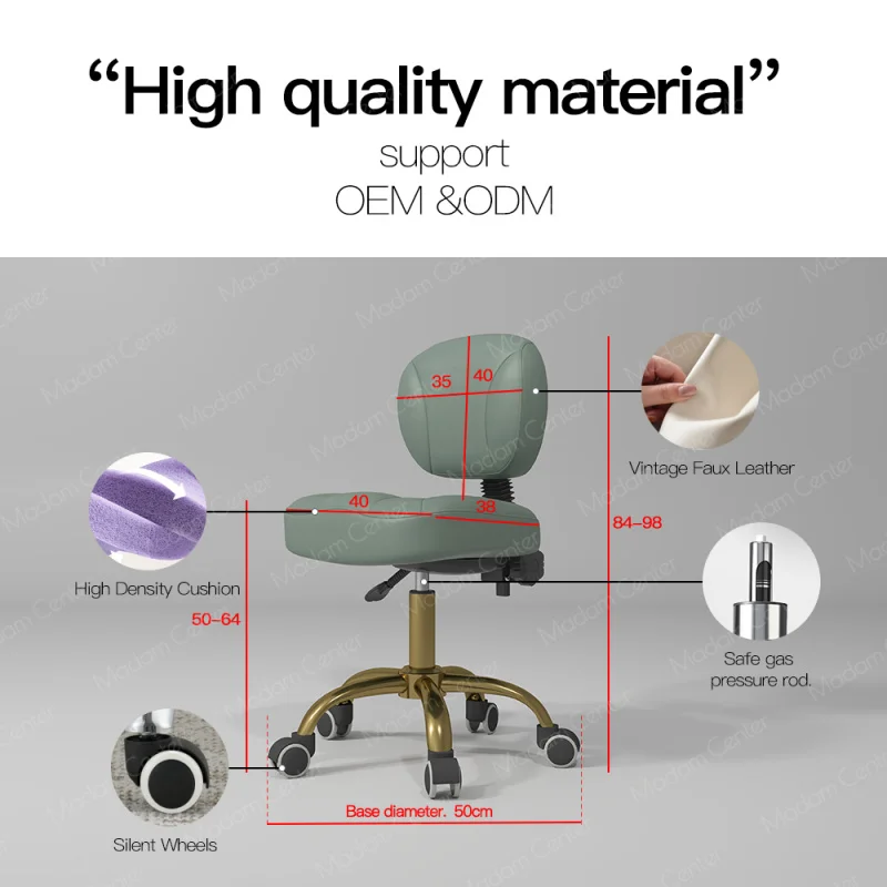 custom.Madamcenter Hydraulic Height Adjustable 360-Degree Swivel Beauty Salon Rolling Stool with Back Barber and Hair Stylis