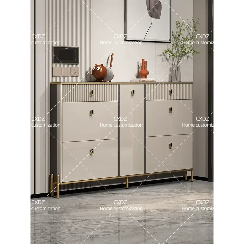 Ultra Thin Rock Slab Shoe Cabinet 17cm Depth Narrow Entryway Storage Tipping Bucket Design Space Saving Modern Minimalist for