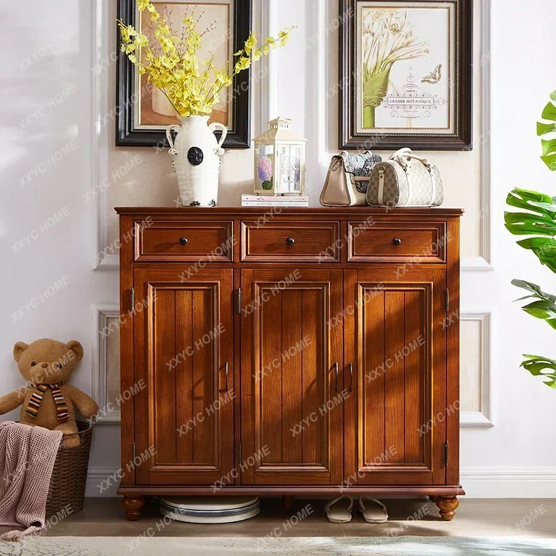 shoe cabinet, all solid wood, living room corridor, three doors, storage entrance, large capacity, simple and mod