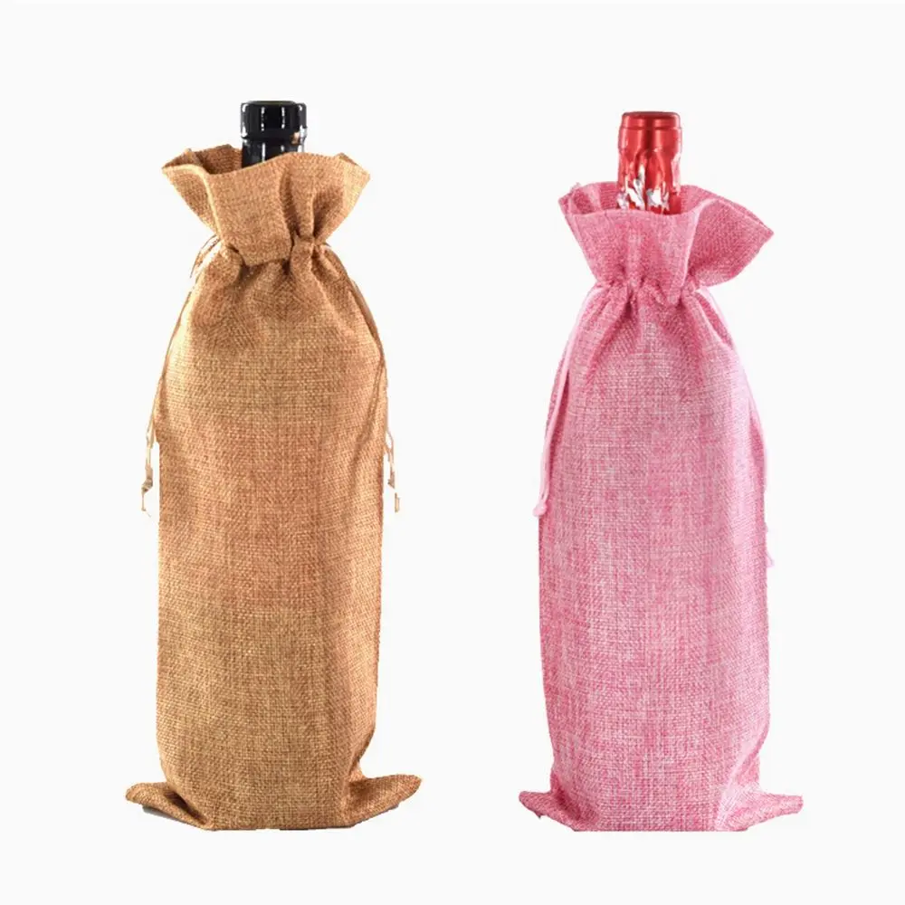 10pcs/set 750ml Party Decoration Wedding Burlap Gift Champagne Pouch Wine Bags Wine Bottle Covers Packaging Bag