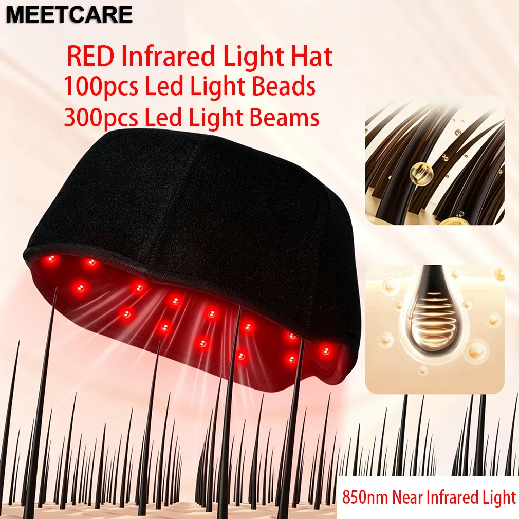 LED Infrared Helmet Red Light Therapy Hat with 660nm 850nm 100pcs LED Lights 300pcs Beams for Hair Loss&Hair Growth Cap Device