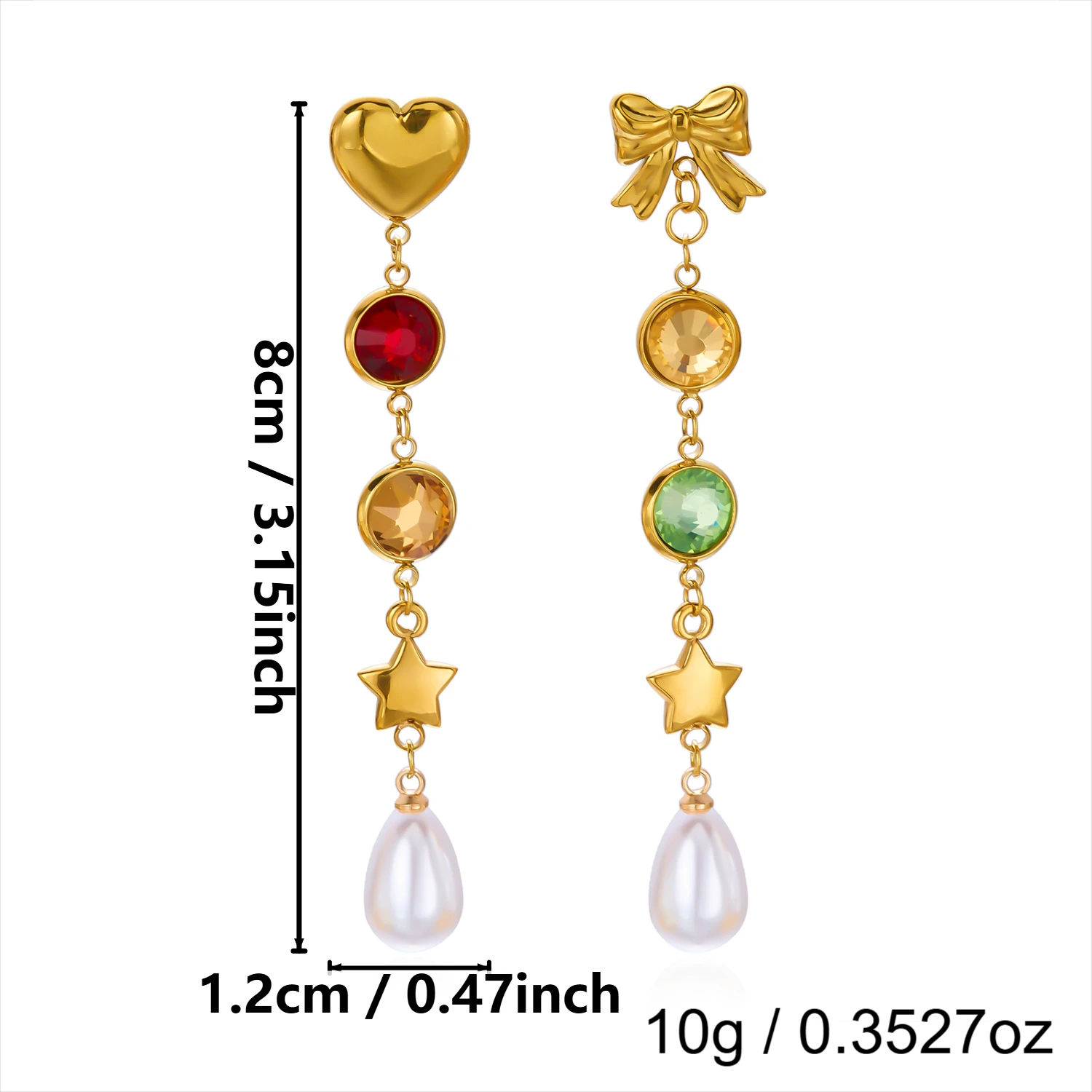 Edelstahl Sonne-Mond Asymmetrische Quasten-Ohrringe für Frauen Bunte Zirkonia Lange Hängeohrringe Party Alltags-Schmuck – Detail 7