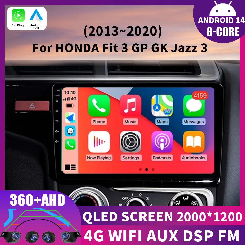 

For Honda Jazz 3 2013 - 2020 Fit 3 GP GK 2013-2020 Android 14 Car Radio Carplay Auto GPS QLED Multimedia Video Player Navigation