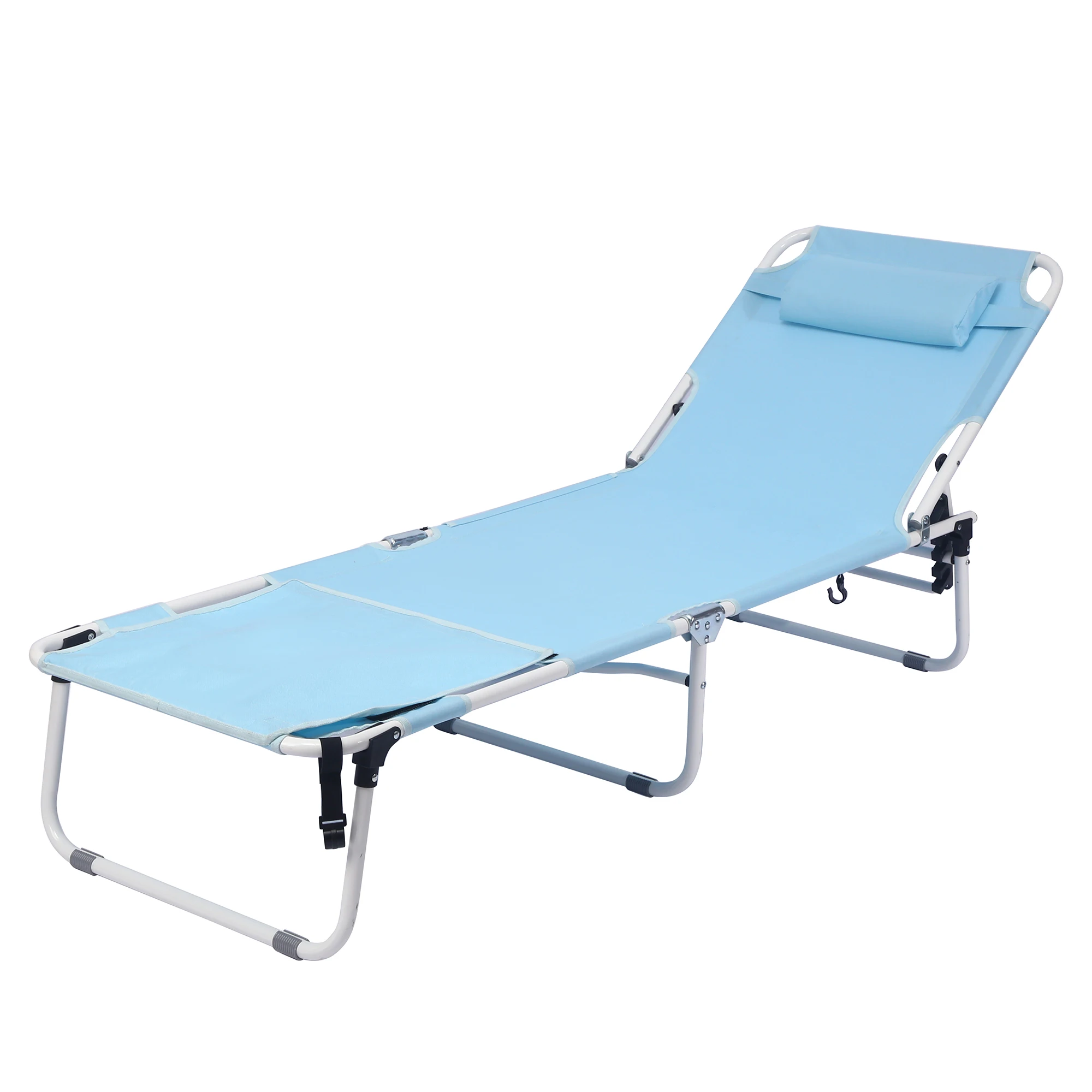 

Hot sale! Foldable Reclining Lounger Beach Bed Adjustable Height Backrest Sunbed Reclining Camping Bed