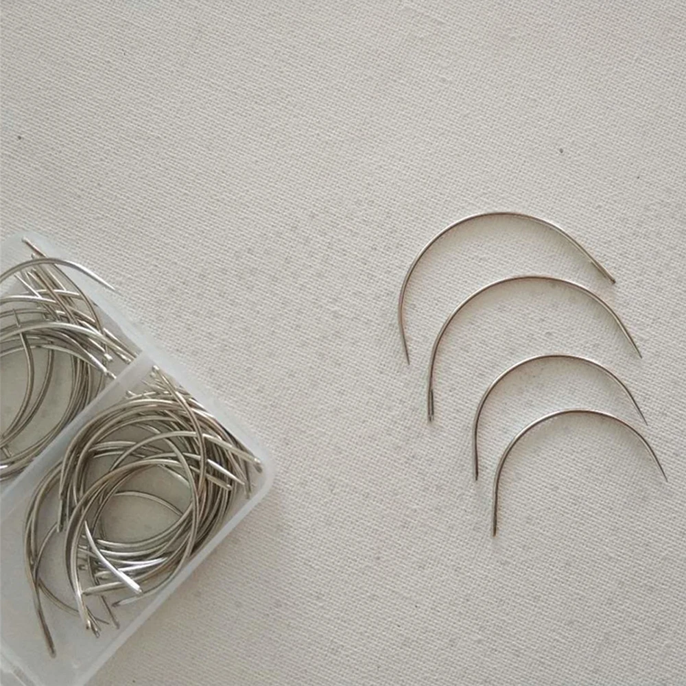 C Type Big Eyes Curved Hair Weave Needles - Practical Hand Sewing Quilting Weaving Needles for Repairing Mattresses