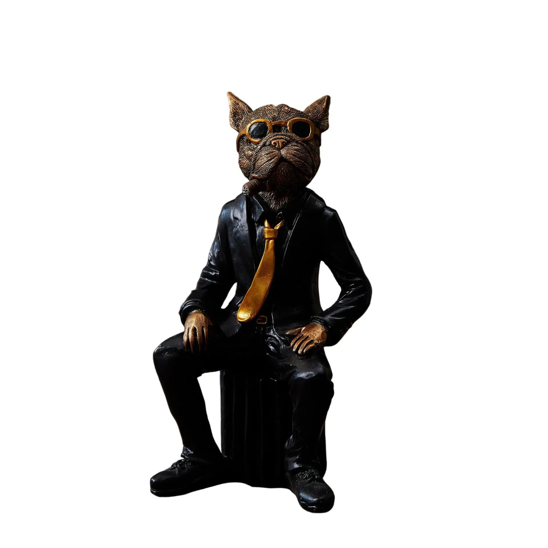 New Creative French Bulldog With Sunglasses Statue Resin Craft Sculpture Decor for Living Room Home Ornament
