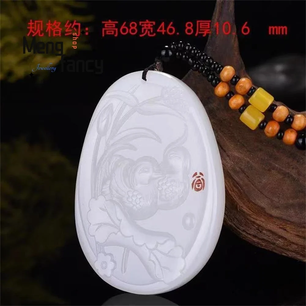 

Natural Hetian White Jade Mandarin Ducks Playing In the Water Jade Plaque Exquisite Elegant High-grade Pendant Fashion Jewelry