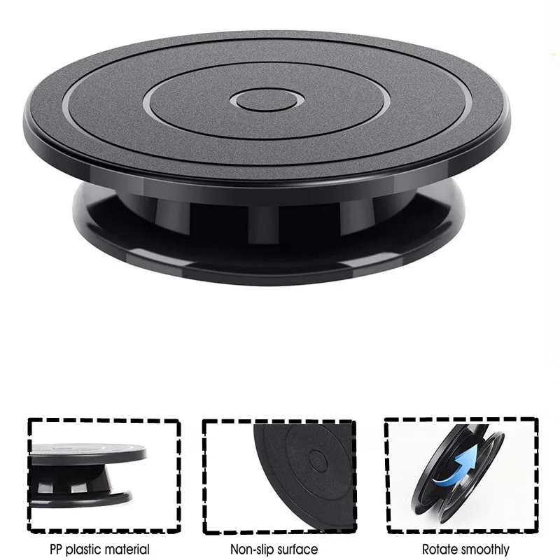 28cm Plastic Rotating Cake Decorating Stand Cake Icing Turntable Black Rotate Turntable for Cake Baking Kitchen Accessories