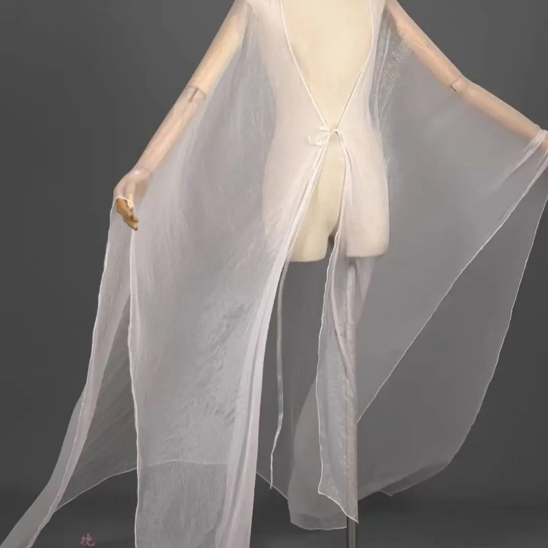 Women Chiffon Cardigan Shrug Chinese Style Hanfu Outerwear Solid Color Dance Wrap Shawl Elegant Fairy Ancient Chinese Costume