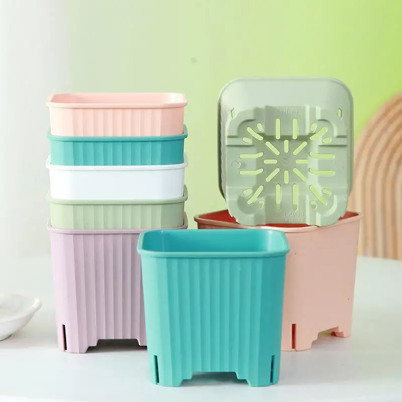 Square Plastic Plant Nursery Pots with Drainage Hole Multicolor Breathable Containers for Indoor Outdoor Flower Vegetable