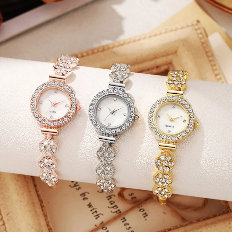 Women's Trendy Quartz Watch Diamond Encrusted Colorful Small Exquisite Ladies Wrist Watch Alloy Durable Elegant Female Watches