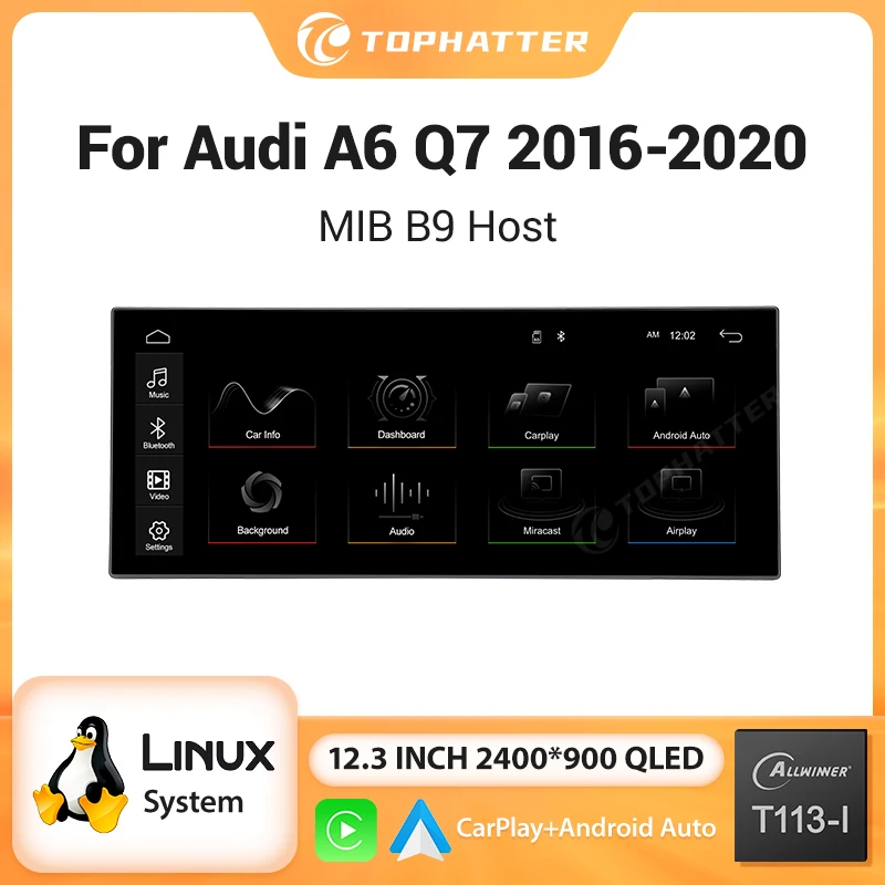 

12.3'' Car Radio Multimedia Player Screen Display Wireless CarPlay Android Auto Airplay Autolink For Audi Q7 2016-2020 GPS Navi