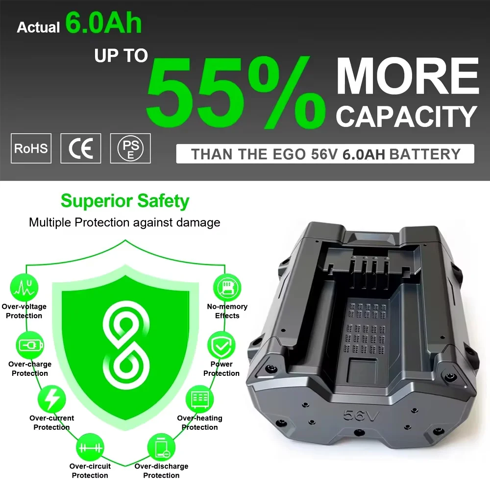 For EGO BA2800 56V 6000mAh Replacement Battery Compatible for EGO BA2800T BA4200 BA4200T BA1400 BA1400T BA5600T BA2240