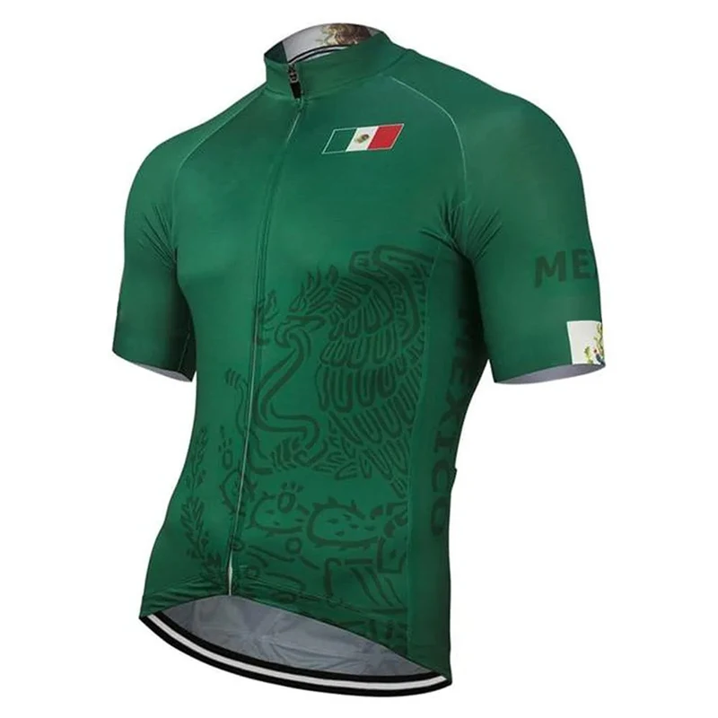 NEW Men's Mexico National Flag Team Cycling Jersey Green Black Bike Clothing Bicycle Wear Short Sleeve Customizable