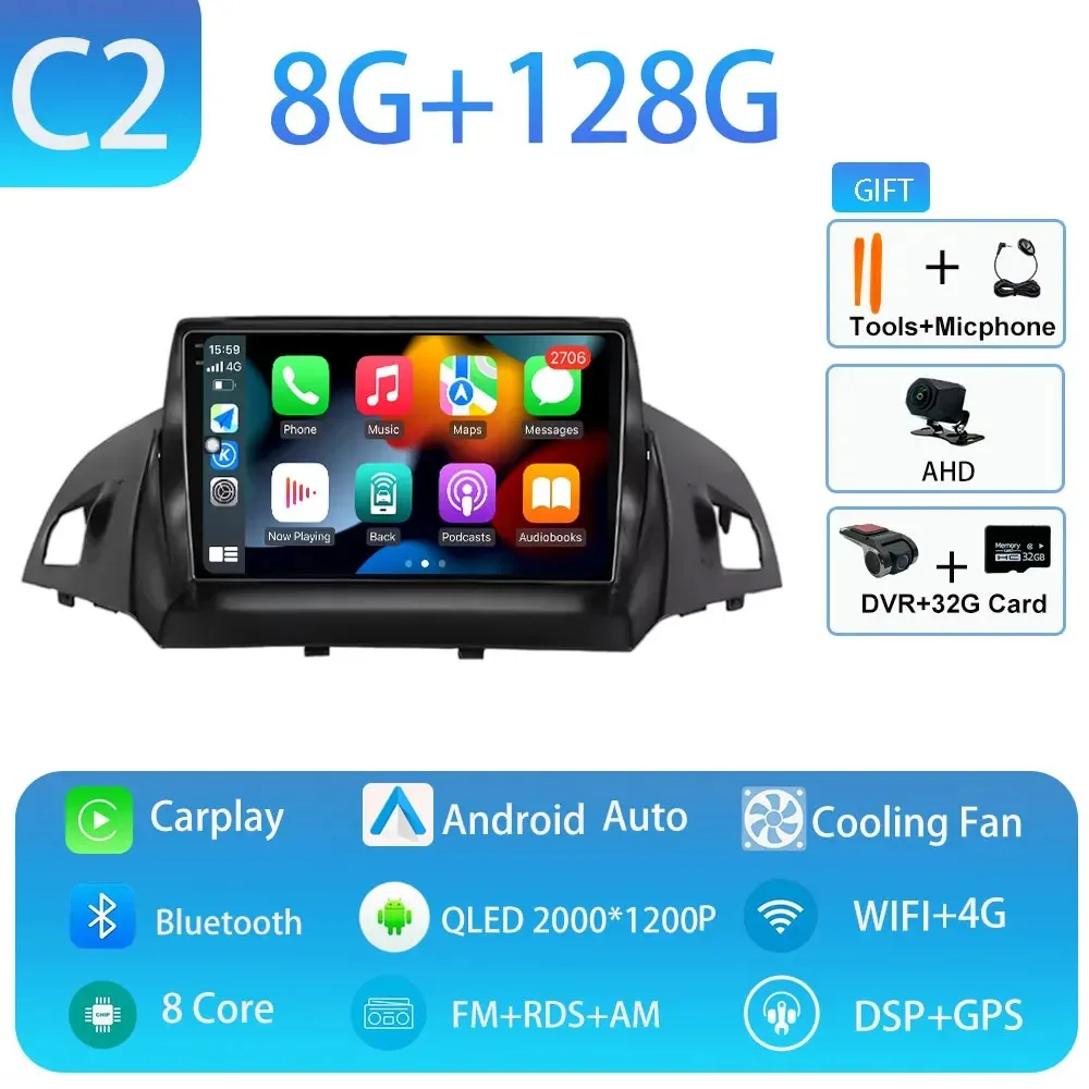 Autoradio voor Ford C-MAX Kuga 2 Escape 3 2012-2019 Carplay Autoradio Android 15 Auto GPS Auto Multimedia touchscreen 4G WIFI
