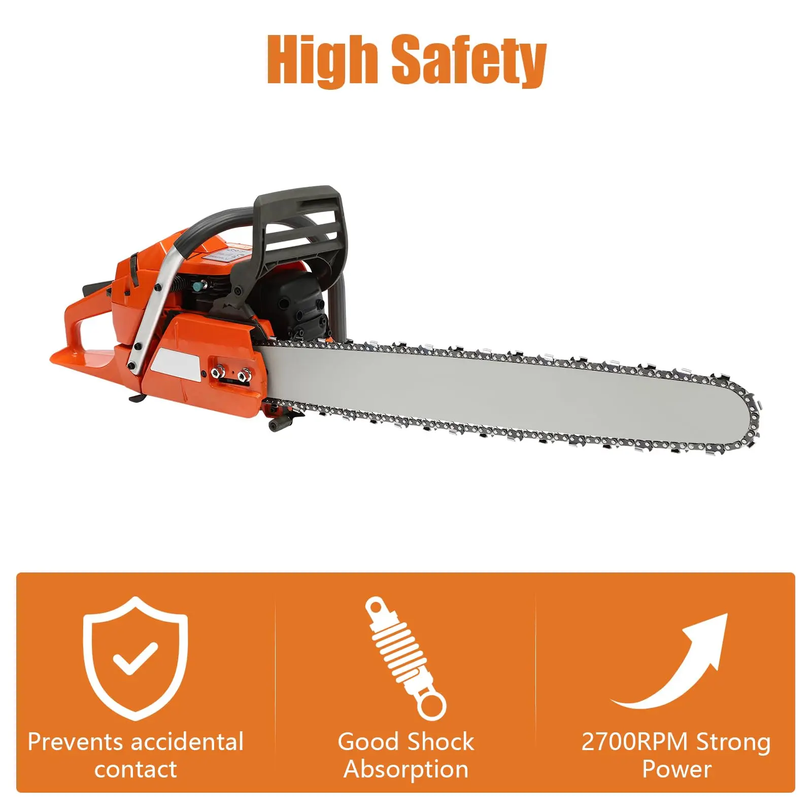 24インチガソリン式チェーンソー、65cc 2700Rpm 2ストロークガソリンエンジン、ゴーグルとグローブ付きハンドヘルドガソリンチェーンソー、プルスタート