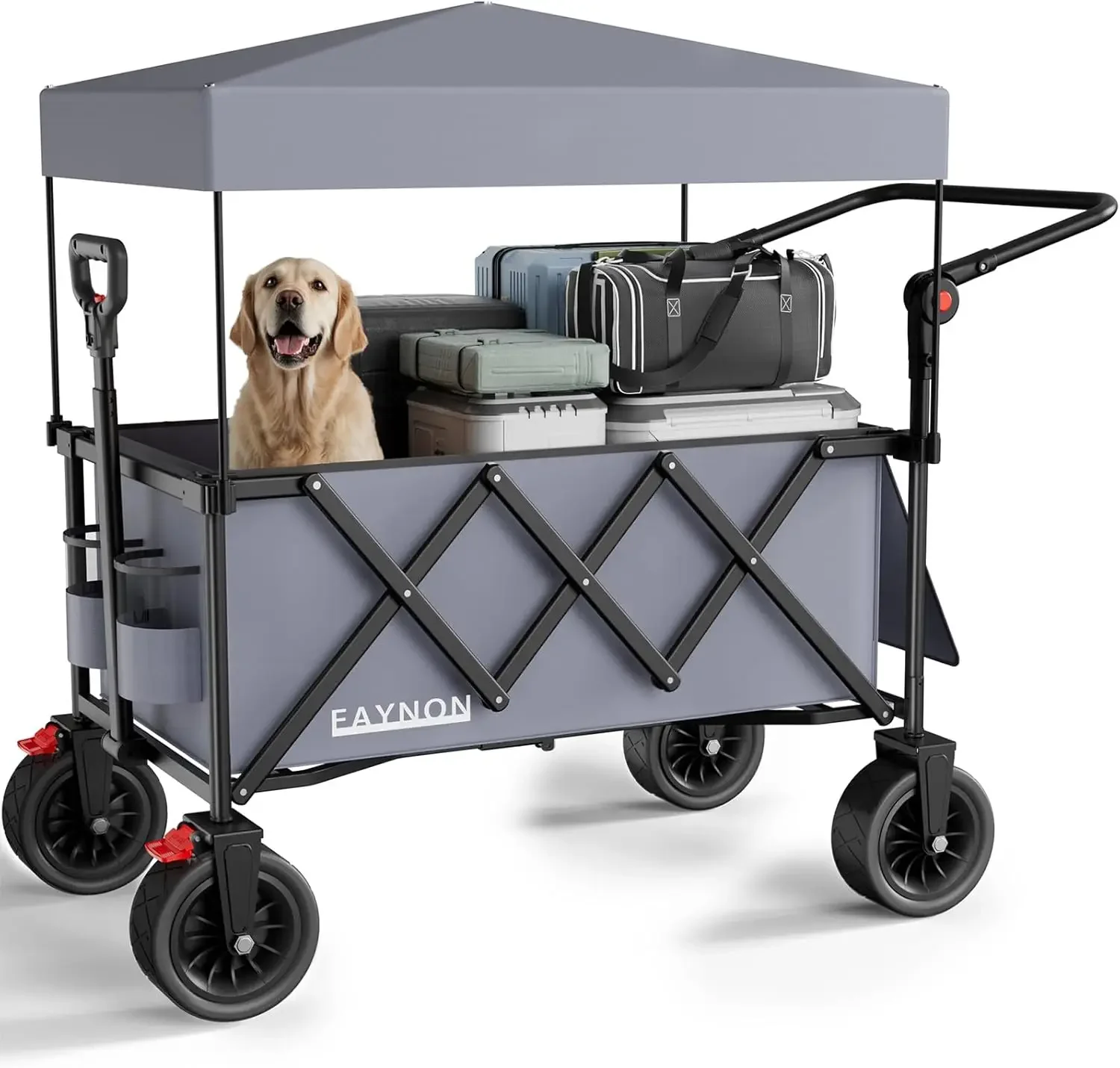 

Трехфункциональная складная тележка с грузоподъемностью 300 фунтов, 150-литровая усиленная универсальная тележка со съемным навесом и большими вседорожными колесами.