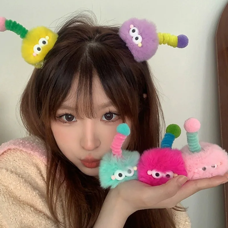 Cute Little Monster Hair Clips Women Funny Cartoon Antenna Plush Ball Doll Hairpins Barrettes Girls Sweet Headwear Hair Jewelry