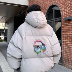 Winter Bread Jacket Winter for Men Fashion Warm Male Parkas Big Size Headset Print Men's Cotton Coat Oversize Men Clothing 2024