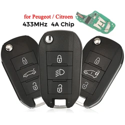 jingyuqin Flip Remote Car Key 433MHz 4A HITAG AES Chip For Peugeot Expert 308 3008 2016+ Citroen C4 Cactus 2014- HU83 3 Buttons