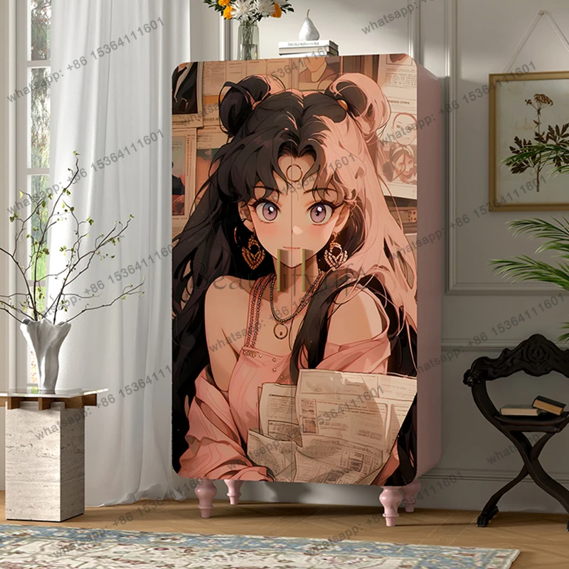 

French Retro Style Beautiful Girl Solid Wood Wardrobe Bedroom Storage Cabinet Living Room Storage Cabinet