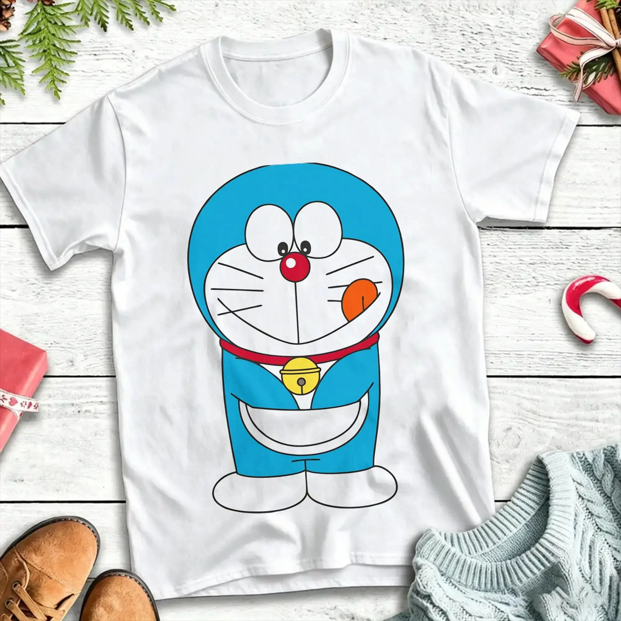 Robot Cat Cartoon   Doraemons T Shirts for Men Women Cotton Cool T-Shirts Round Neck  Tees Short Sleeve Clothes Classic