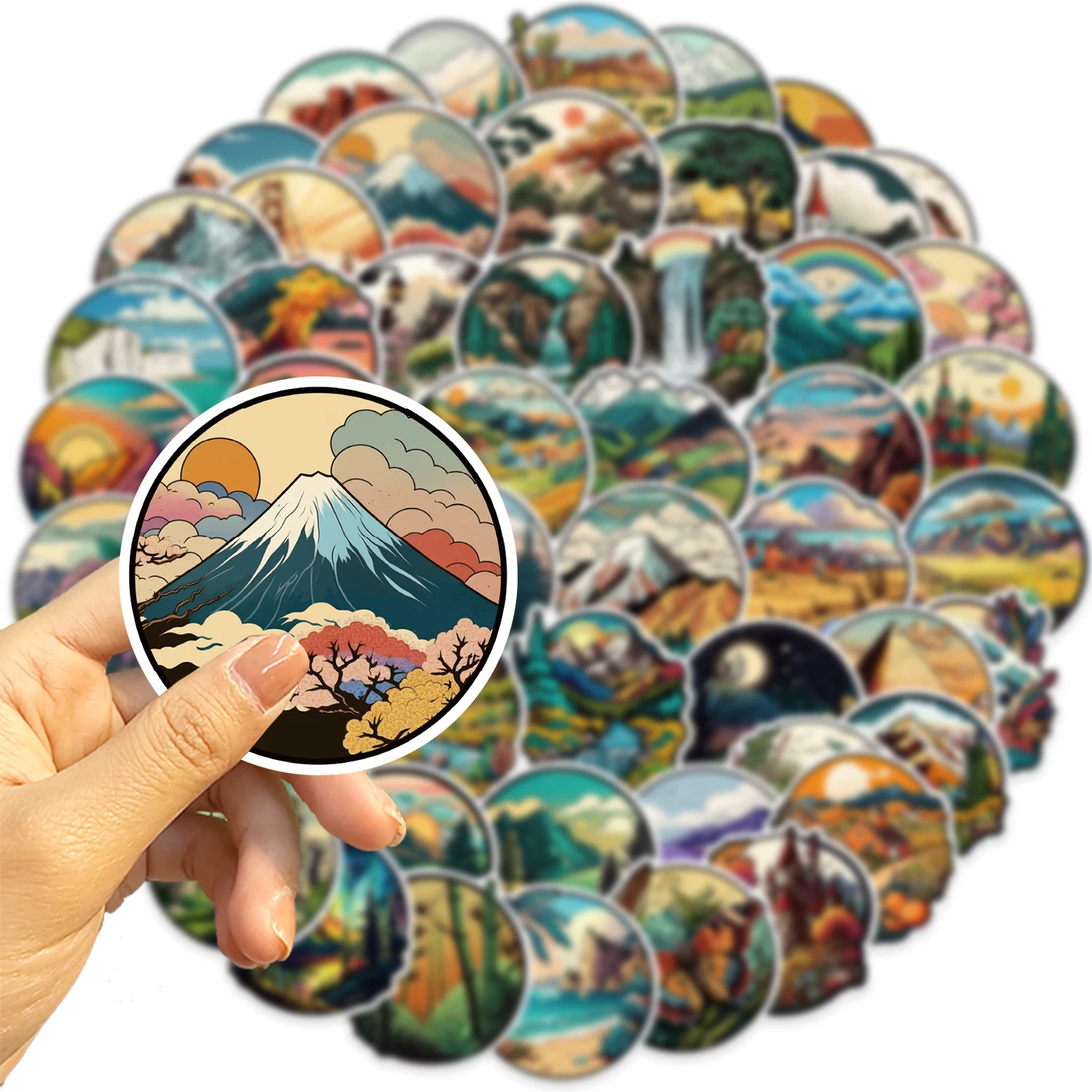 55pcs Mountain Scenery Stickers Cute Cartoon Decals Toys Laptop Notebook Luggage Motorcycle Decoration Sticker