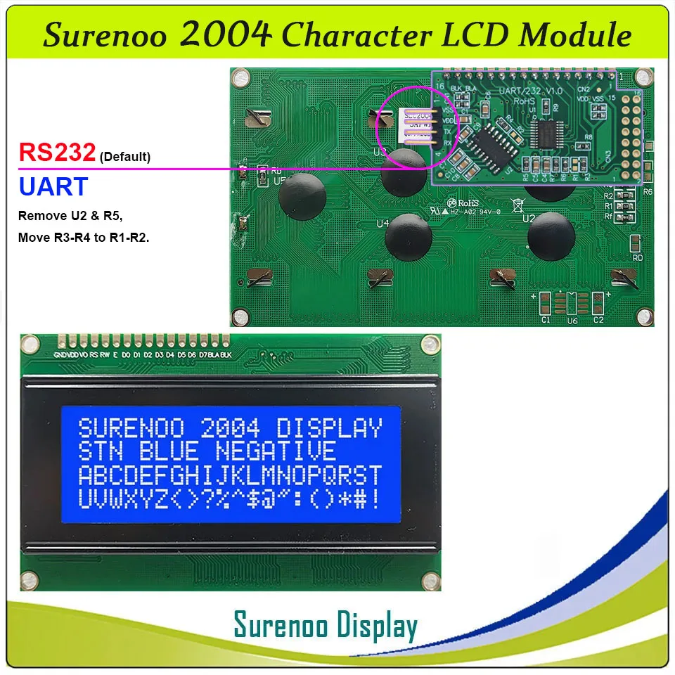 Surenoo 204 20X4 2004 RS232 UART TTL Character LCD Module Display Screen Panel LCM For PLC PC Communication