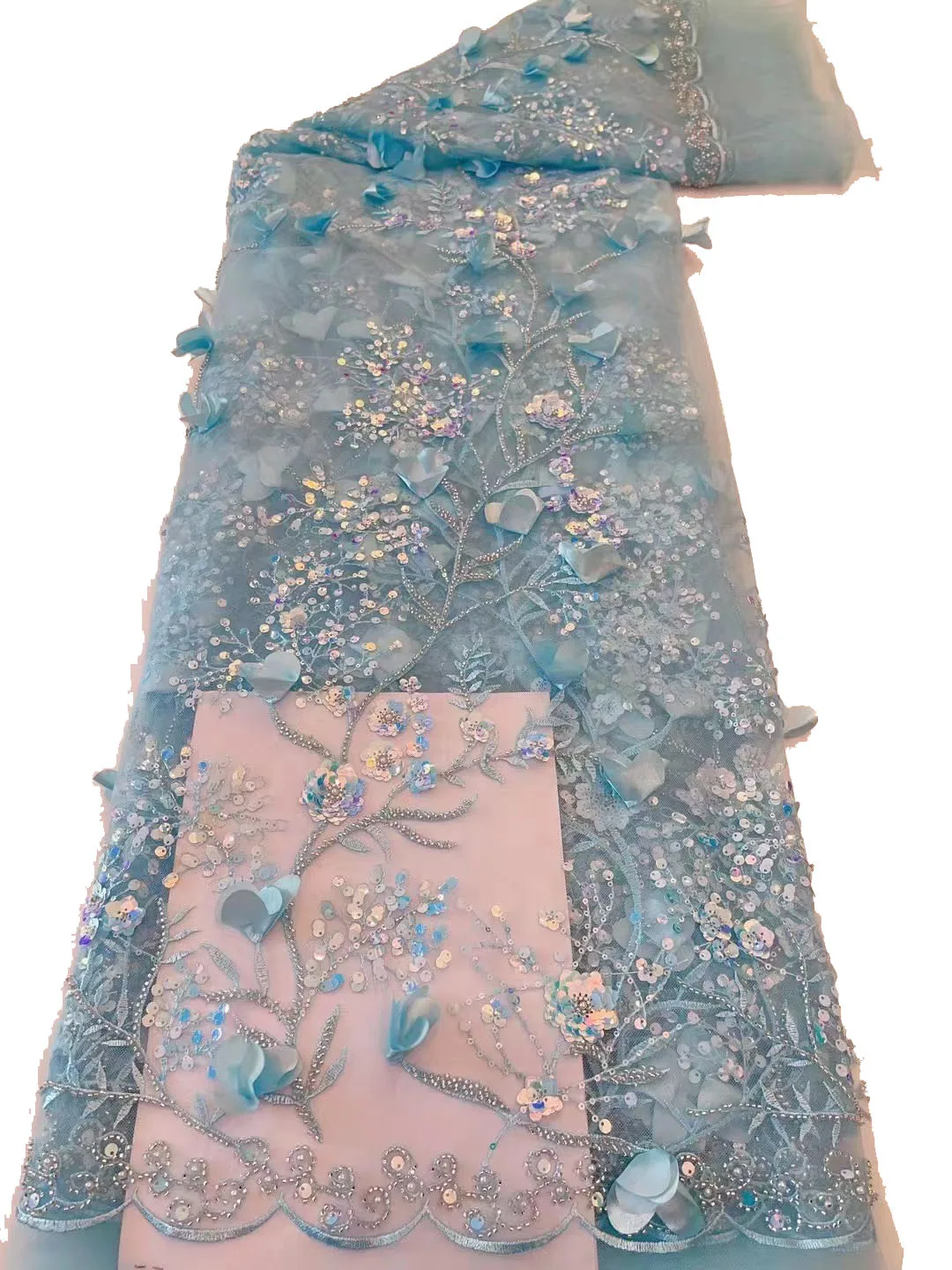 

2023 New Launch 3D handmade flower sequin lace, high-quality beaded beaded tube embroidered fabric, fashion party dress