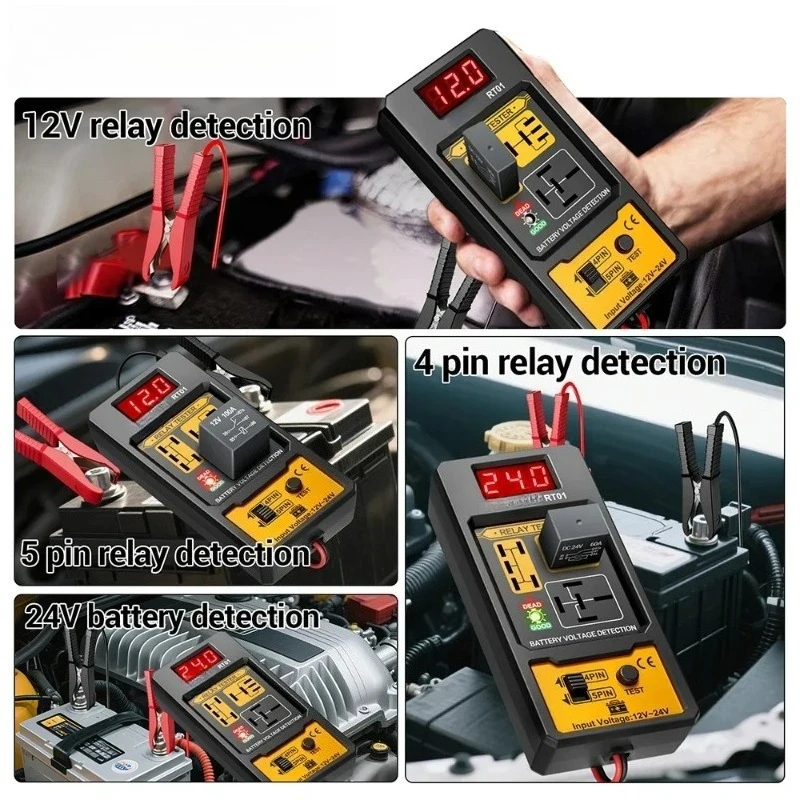 RT01 Digital Relay Detector 11-25V Universal 4/5 Pins Car Battery Vehicle Detection Digital Display Voltage Battery Tester